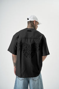 Reconnaissance Yazı Detaylı, Özel Nakış Tasarımlı, Oversize T-Shirt (Siyah)