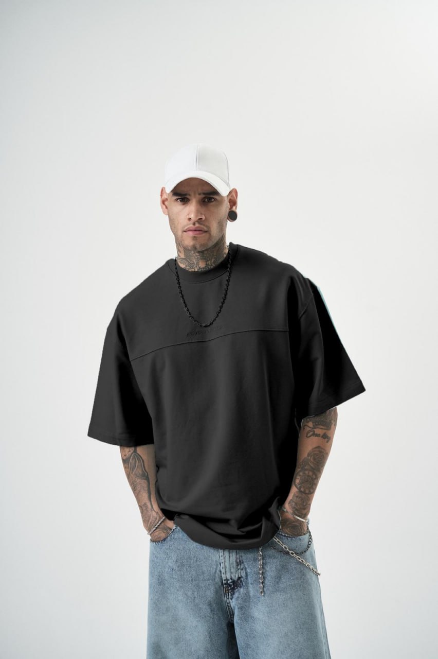 Reconnaissance Yazı Detaylı, Özel Nakış Tasarımlı, Oversize T-Shirt (Siyah)