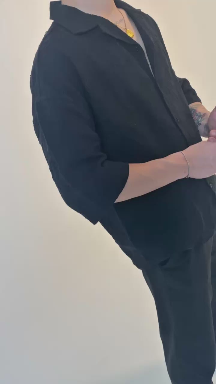 Özel Tasarım Nakış İşlemeli Oversize Keten Gömlek